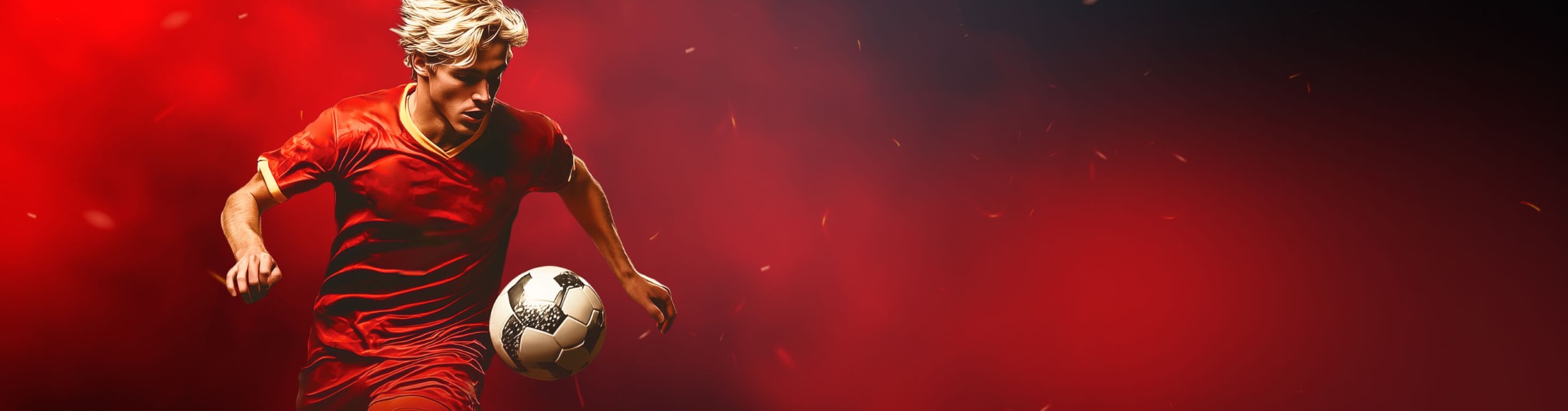 Giocatore di calcio in azione, banner per le scommesse sportive su Lamabet Calcio