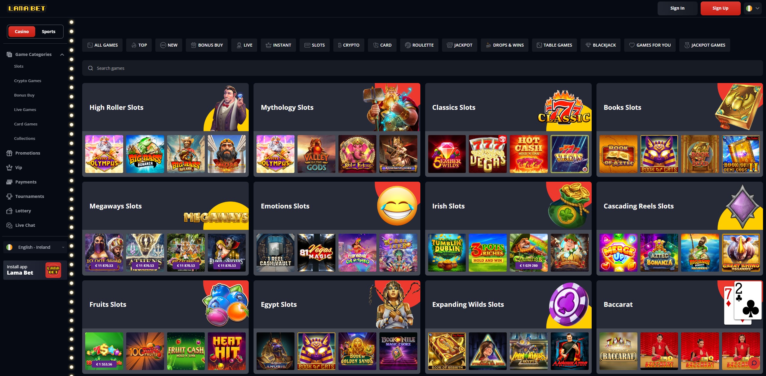 Collezioni di slot machine su Lamabet